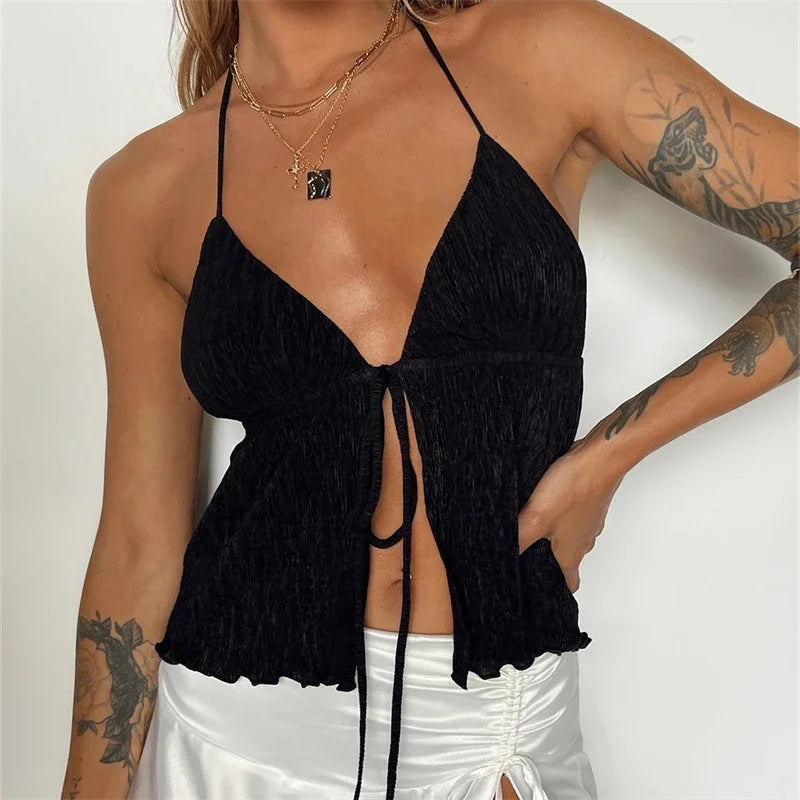 Front Tie Halter Crop Top