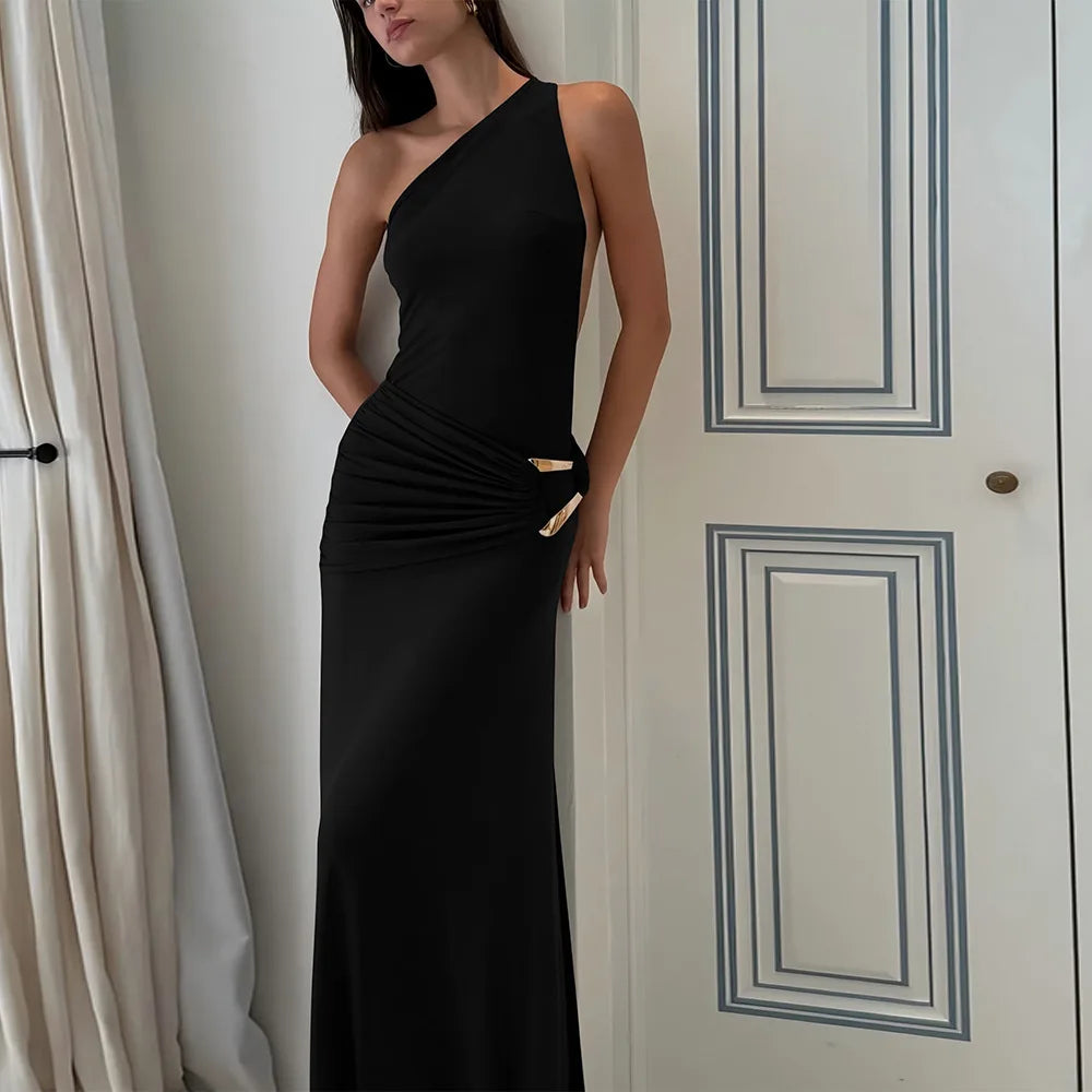 Backless One-Shoulder Maxi