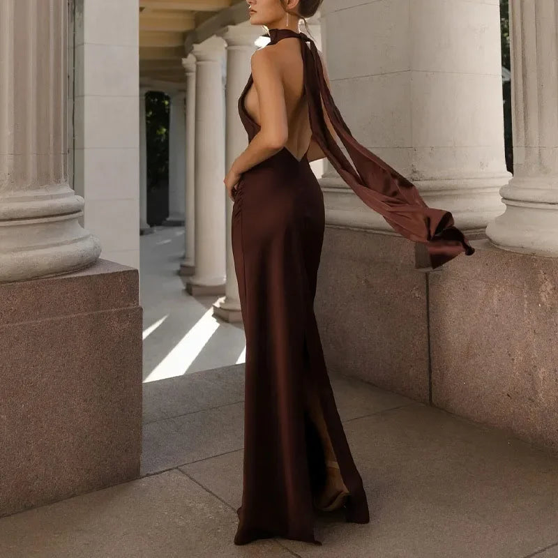 Elegant Satin Halter Dress