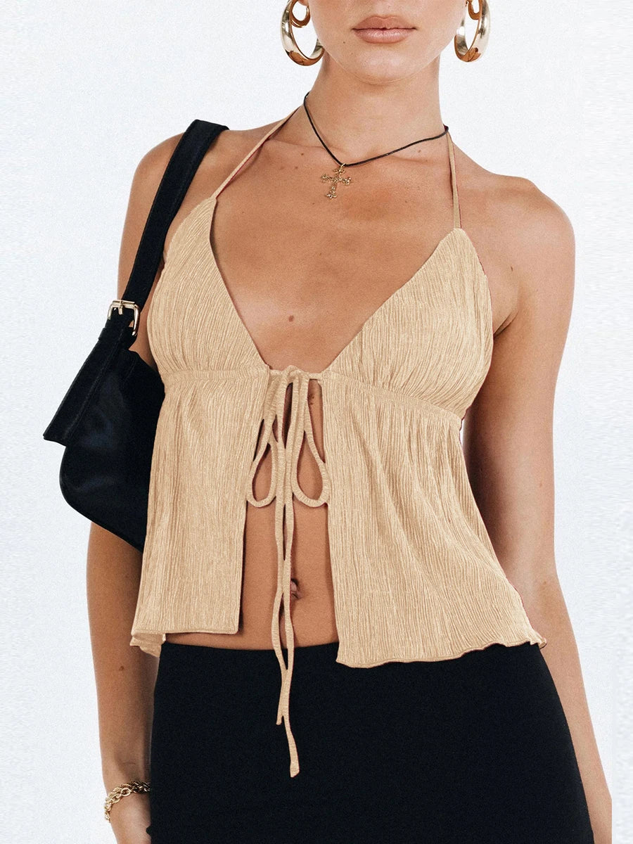 Front Tie Halter Crop Top
