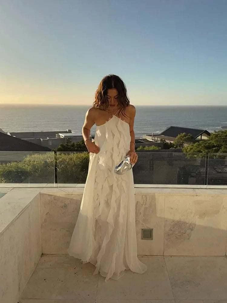 Ethereal Ruffle Backless Gown