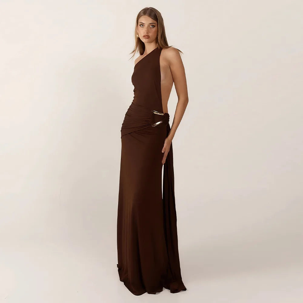 Backless One-Shoulder Maxi