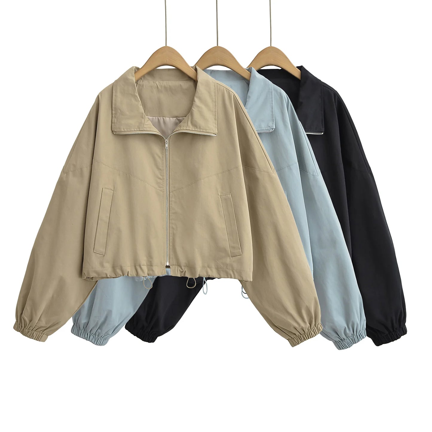 Cropped Drawstring Jacket with Oversized Sleeves