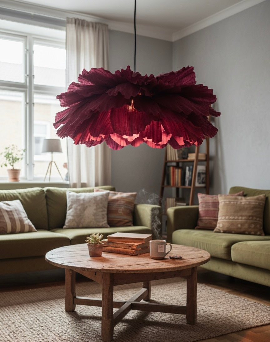 Ember – Håndlaget Papirlampe i Burgundy