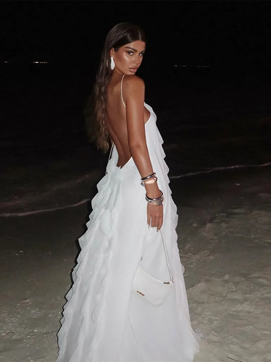 Ethereal Ruffle Backless Gown