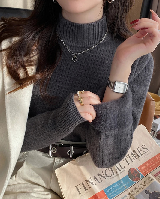Cozy Velvet-Lined Turtleneck Sweater