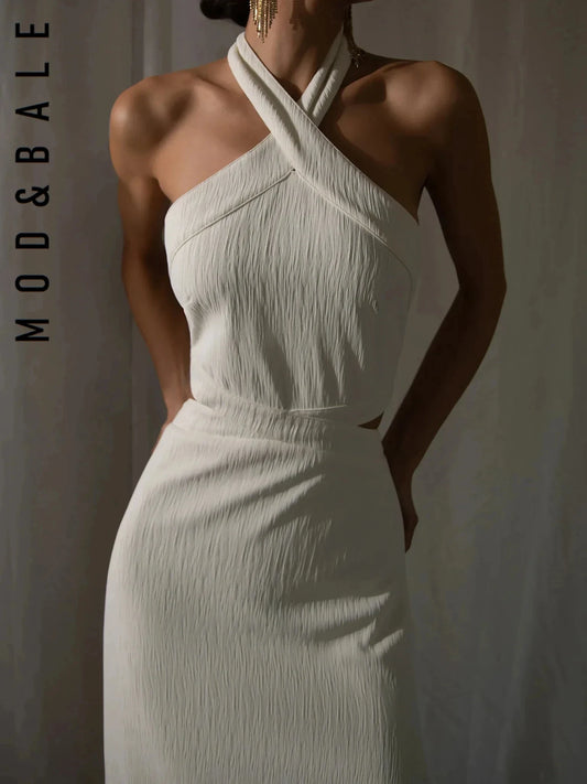 Elegant Halter Neck Midi Dress