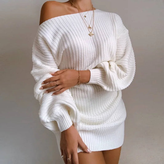 Cozy Off-Shoulder Knitted Sweater Dress