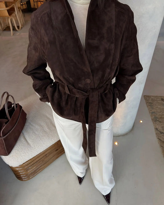 Chic Suede-Feel Belted Jacket