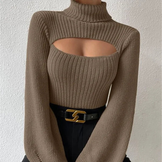 Cut-Out Turtleneck Sweater