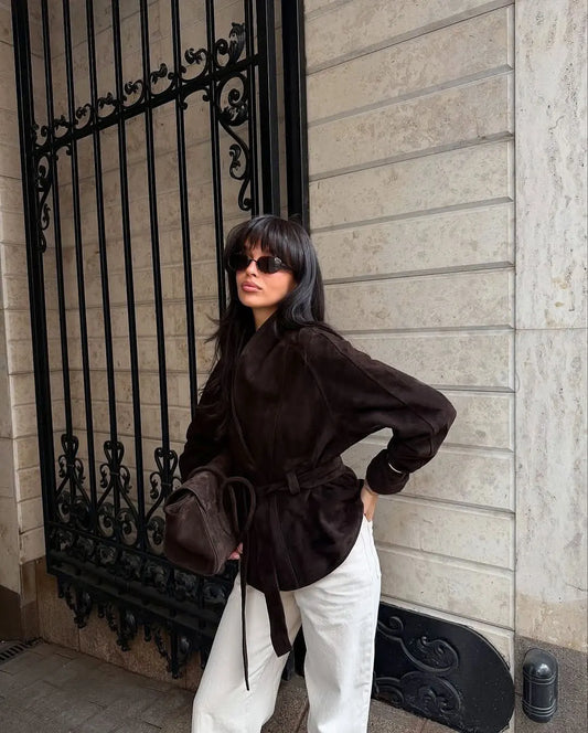 Chic Suede-Feel Belted Jacket